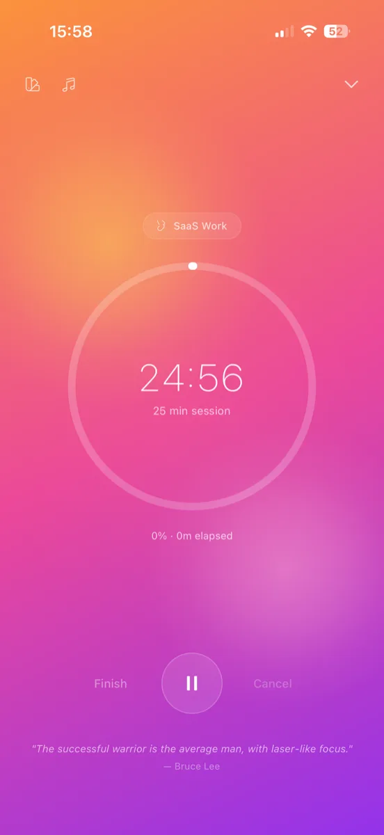 Focus Timer on iPhone — 25 minute deep work session